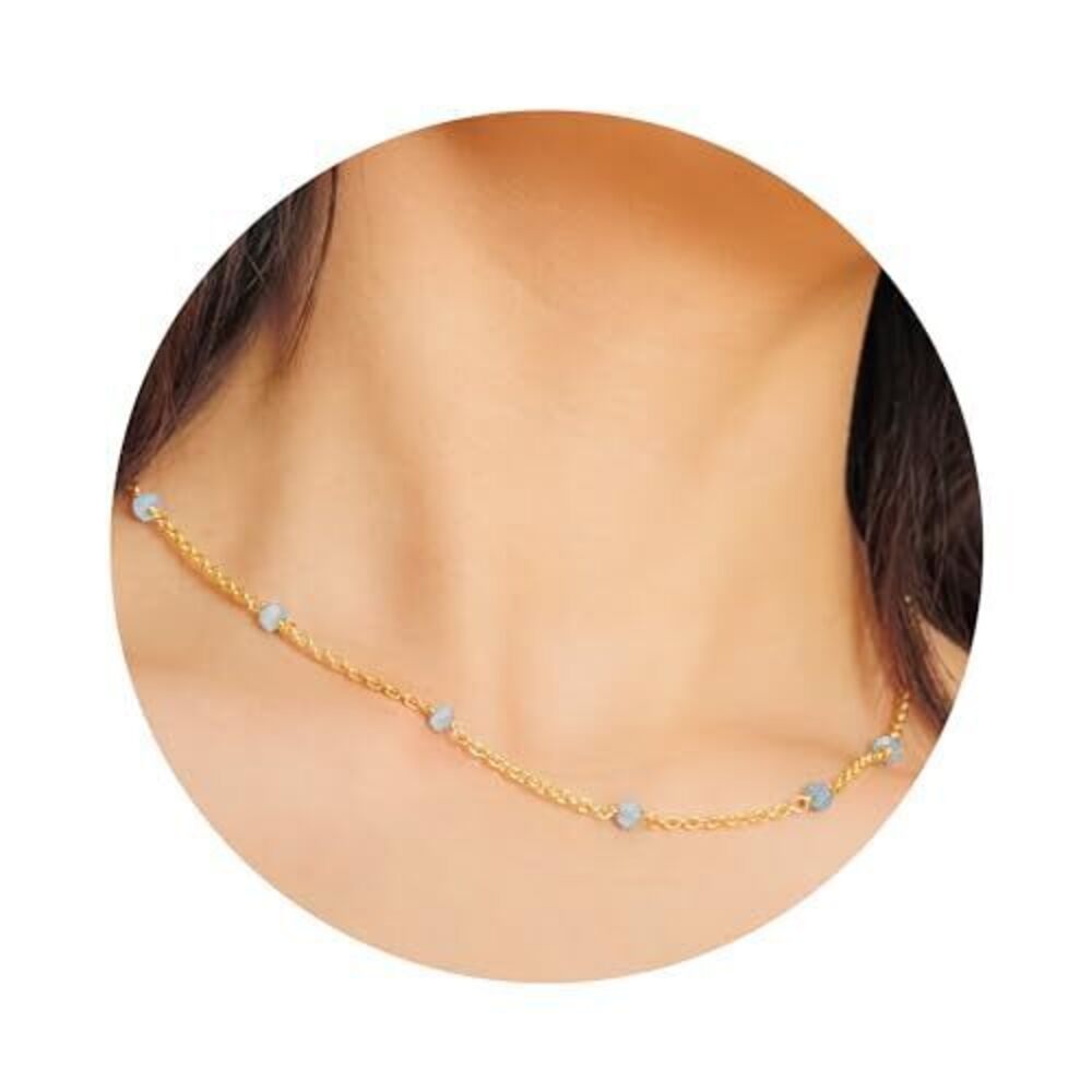 4018 Aquamarine Necklace , Premium Beaded Gold Necklaces - Tarnish Free 18K